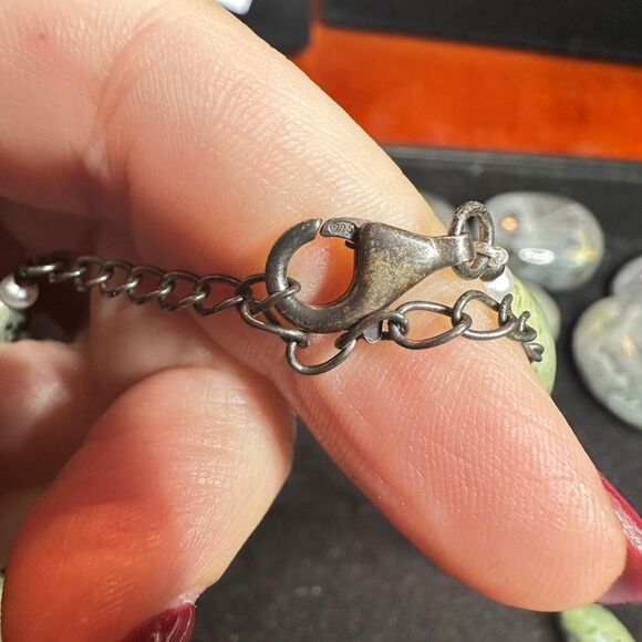 16" Vintage GSJ nephrite jade, pearl and sterling silver clasp necklace! - Picture 8 of 14